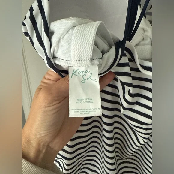 Women’s navy and white strip swimsuit - Picture 3 of 3